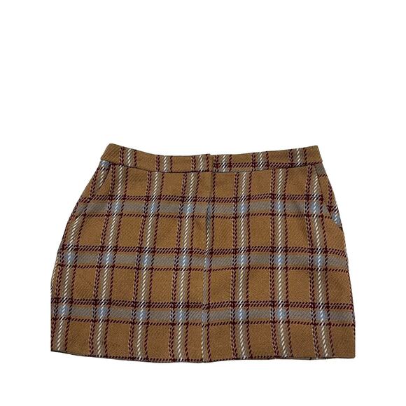 Forever 21+ Preppy Plaid Wool Blend Mini Skirt Size 2x Tan Blue Color - Picture 5 of 8